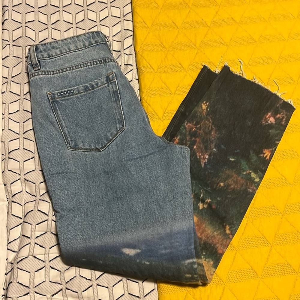 Field print denim jeans
